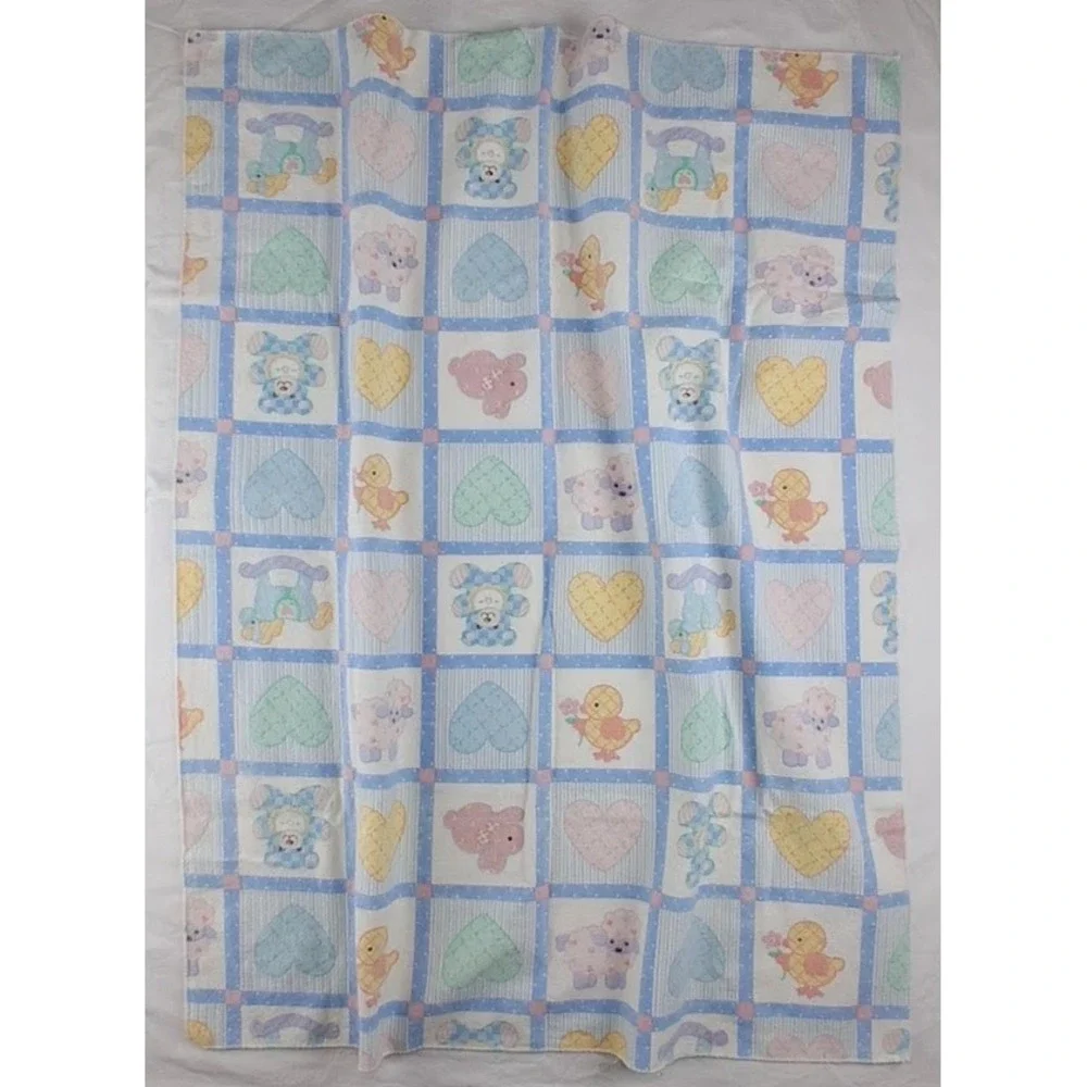 Beacon Baby Receiving Blanket Blue Patchwork Unisex Soft Cotton WPL 1675 Vtg